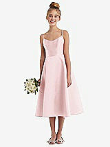 Alt View 1 Thumbnail - Ballet Pink Adjustable Spaghetti Strap Satin Midi Junior Bridesmaid Dress