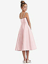 Rear View Thumbnail - Ballet Pink Adjustable Spaghetti Strap Satin Midi Junior Bridesmaid Dress