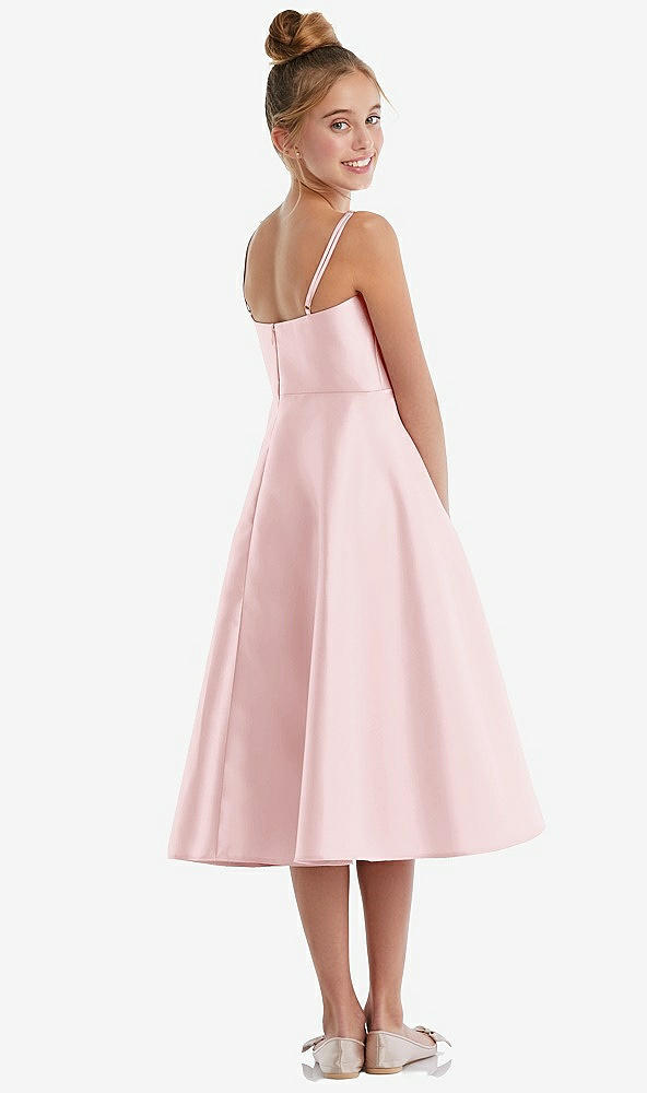 Back View - Ballet Pink Adjustable Spaghetti Strap Satin Midi Junior Bridesmaid Dress