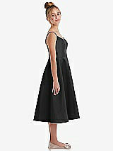 Side View Thumbnail - Black Adjustable Spaghetti Strap Satin Midi Junior Bridesmaid Dress