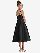 Rear View Thumbnail - Black Adjustable Spaghetti Strap Satin Midi Junior Bridesmaid Dress