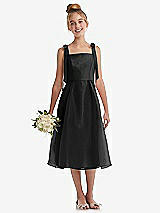 Front View Thumbnail - Black Tie Shoulder Pleated Full Skirt Junior Bridesmaid Dress