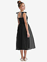Rear View Thumbnail - Black Tie Shoulder Pleated Full Skirt Junior Bridesmaid Dress