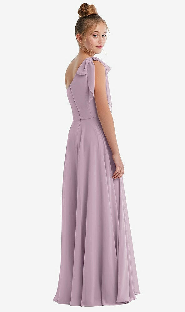 Back View - Suede Rose One-Shoulder Scarf Bow Chiffon Junior Bridesmaid Dress