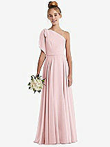 Front View Thumbnail - Ballet Pink One-Shoulder Scarf Bow Chiffon Junior Bridesmaid Dress