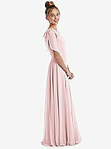Side View Thumbnail - Ballet Pink One-Shoulder Scarf Bow Chiffon Junior Bridesmaid Dress
