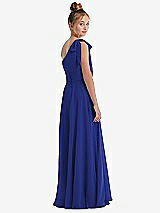 Rear View Thumbnail - Cobalt Blue One-Shoulder Scarf Bow Chiffon Junior Bridesmaid Dress