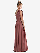 Rear View Thumbnail - English Rose One-Shoulder Scarf Bow Chiffon Junior Bridesmaid Dress