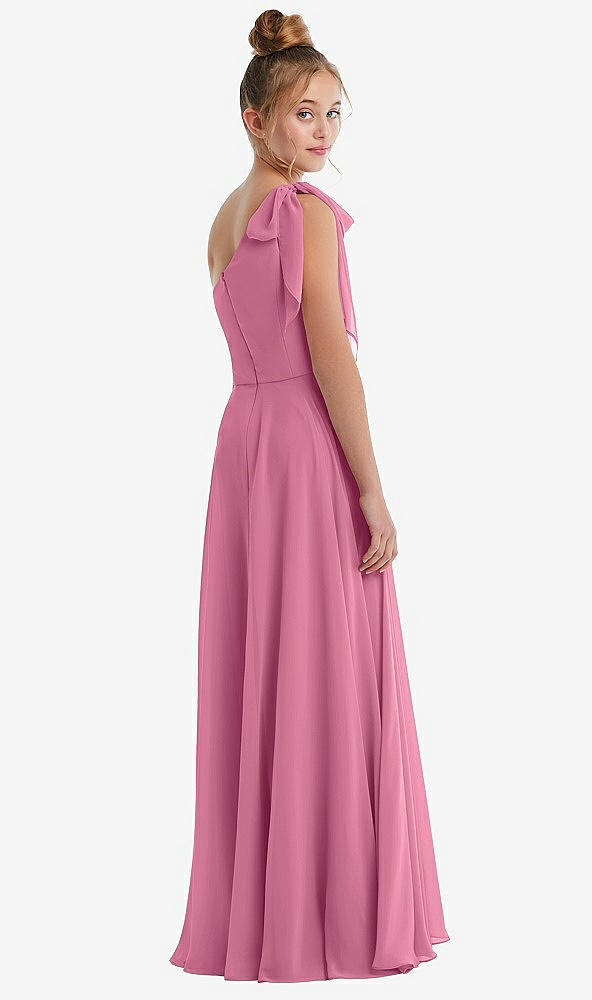 Back View - Orchid Pink One-Shoulder Scarf Bow Chiffon Junior Bridesmaid Dress