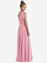Rear View Thumbnail - Peony Pink One-Shoulder Scarf Bow Chiffon Junior Bridesmaid Dress