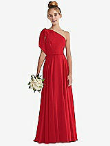 Front View Thumbnail - Parisian Red One-Shoulder Scarf Bow Chiffon Junior Bridesmaid Dress