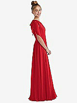 Side View Thumbnail - Parisian Red One-Shoulder Scarf Bow Chiffon Junior Bridesmaid Dress