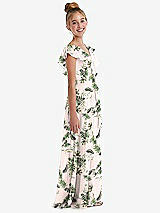Side View Thumbnail - Palm Beach Print Cascading Ruffle Full Skirt Chiffon Junior Bridesmaid Dress