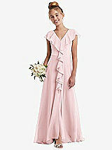 Front View Thumbnail - Ballet Pink Cascading Ruffle Full Skirt Chiffon Junior Bridesmaid Dress