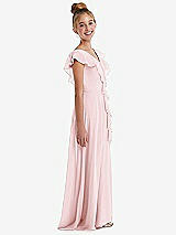 Side View Thumbnail - Ballet Pink Cascading Ruffle Full Skirt Chiffon Junior Bridesmaid Dress