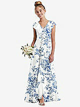 Front View Thumbnail - Cottage Rose Dusk Blue Cascading Ruffle Full Skirt Chiffon Junior Bridesmaid Dress