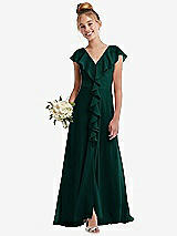Front View Thumbnail - Evergreen Cascading Ruffle Full Skirt Chiffon Junior Bridesmaid Dress