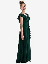 Side View Thumbnail - Evergreen Cascading Ruffle Full Skirt Chiffon Junior Bridesmaid Dress