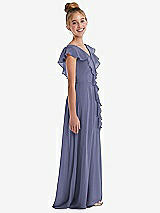 Side View Thumbnail - French Blue Cascading Ruffle Full Skirt Chiffon Junior Bridesmaid Dress