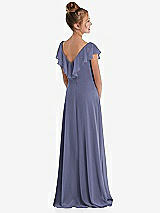Rear View Thumbnail - French Blue Cascading Ruffle Full Skirt Chiffon Junior Bridesmaid Dress