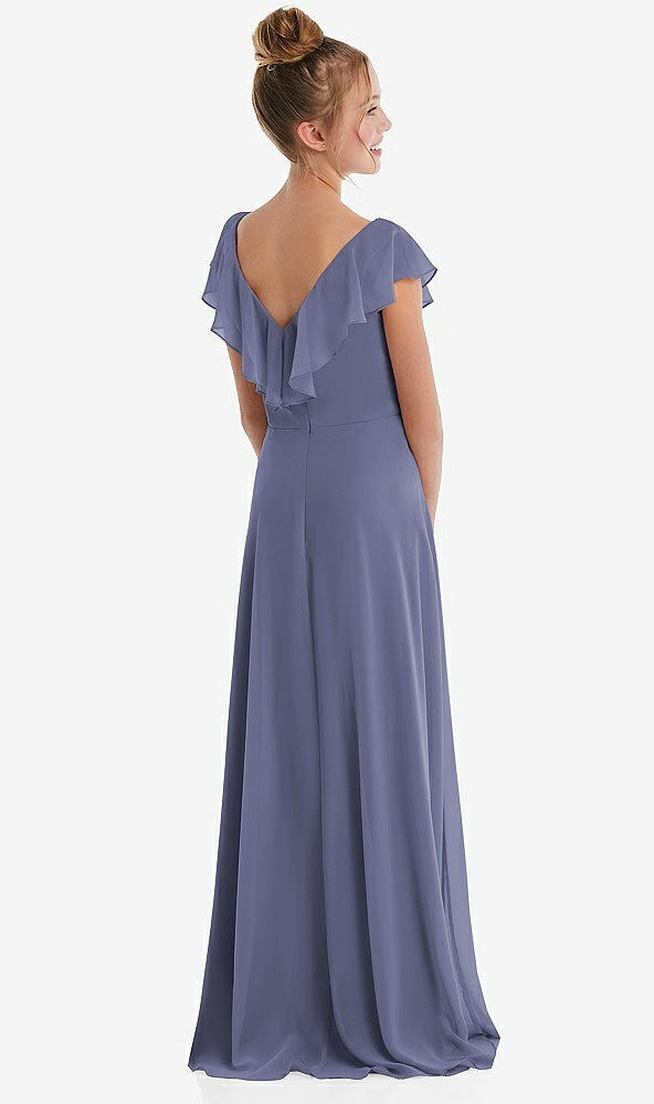 Back View - French Blue Cascading Ruffle Full Skirt Chiffon Junior Bridesmaid Dress