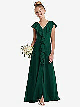 Front View Thumbnail - Hunter Green Cascading Ruffle Full Skirt Chiffon Junior Bridesmaid Dress