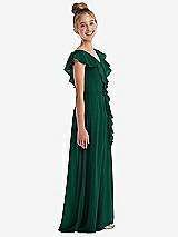 Side View Thumbnail - Hunter Green Cascading Ruffle Full Skirt Chiffon Junior Bridesmaid Dress