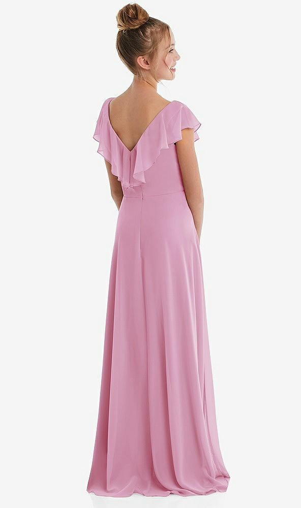 Back View - Powder Pink Cascading Ruffle Full Skirt Chiffon Junior Bridesmaid Dress