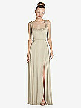 Front View Thumbnail - Champagne Tie Shoulder A-Line Maxi Dress with Pockets