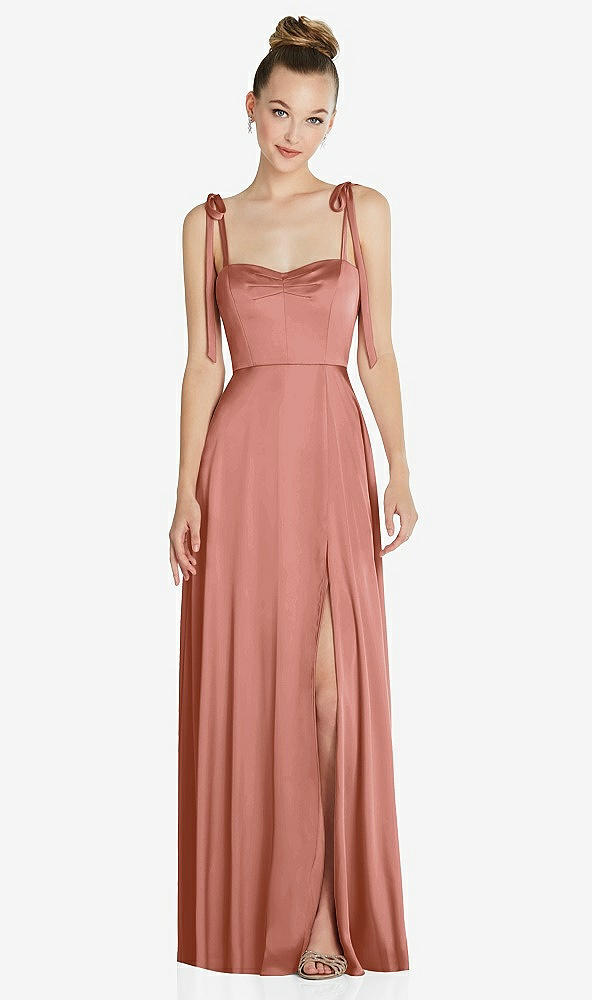 Front View - Desert Rose Tie Shoulder A-Line Maxi Dress with Pockets