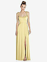 Front View Thumbnail - Pale Yellow Tie Shoulder A-Line Maxi Dress with Pockets