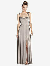 Front View Thumbnail - Taupe Tie Shoulder A-Line Maxi Dress with Pockets
