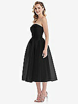 Side View Thumbnail - Black Strapless Pleated Skirt Organdy Midi Dress