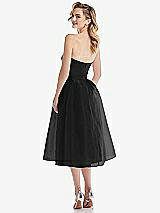 Rear View Thumbnail - Black Strapless Pleated Skirt Organdy Midi Dress