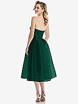 Rear View Thumbnail - Hunter Green Strapless Pleated Skirt Organdy Midi Dress