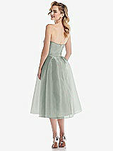 Rear View Thumbnail - Willow Green Strapless Pleated Skirt Organdy Midi Dress