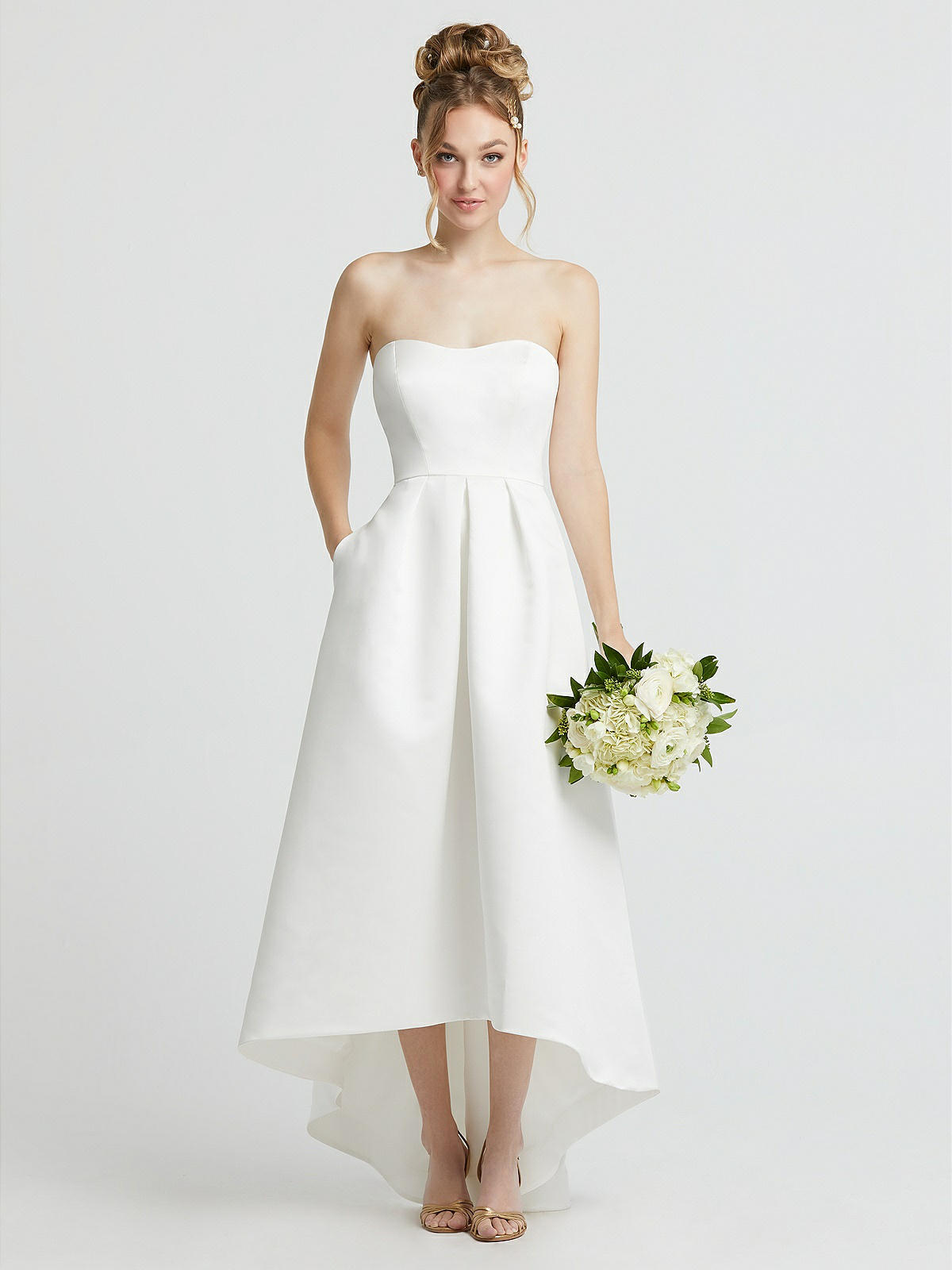 Sweetheart Strapless High Low Satin Wedding Dress with Pockets