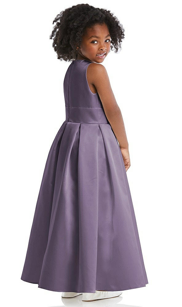 Back View - Lavender Sleeveless Pleated Skirt Satin Flower Girl Dress