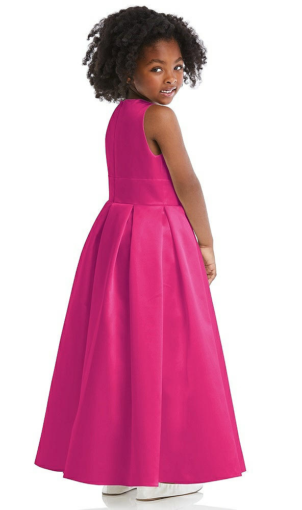 Back View - Think Pink Sleeveless Pleated Skirt Satin Flower Girl Dress