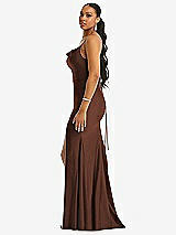 Side View Thumbnail - Cognac Cowl-Neck Open Tie-Back Stretch Satin Mermaid Dress with Slight Train