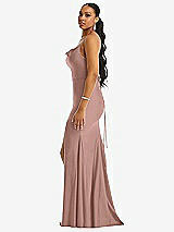 Side View Thumbnail - Neu Nude Cowl-Neck Open Tie-Back Stretch Satin Mermaid Dress with Slight Train