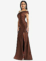 Alt View 2 Thumbnail - Cognac One-Shoulder Bias-Cuff Stretch Satin Mermaid Dress with Slight Train