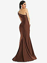 Alt View 3 Thumbnail - Cognac One-Shoulder Bias-Cuff Stretch Satin Mermaid Dress with Slight Train