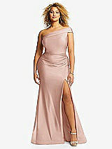 Front View Thumbnail - Toasted Sugar One-Shoulder Bias-Cuff Stretch Satin Mermaid Dress with Slight Train