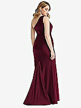 Rear View Thumbnail - Cabernet One-Shoulder Bustier Stretch Satin Mermaid Dress with Cascade Ruffle