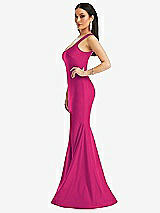 Side View Thumbnail - Think Pink Square Neck Stretch Satin Mermaid Dress with Slight Train