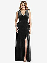 Front View Thumbnail - Black Deep V-Neck Sleeveless Velvet Maxi Dress with Pockets