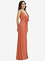 Side View Thumbnail - Terracotta Copper Skinny Strap Plunge Neckline Maxi Dress with Bow Detail