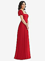 Side View Thumbnail - Parisian Red Puff Sleeve Chiffon Maxi Dress with Front Slit