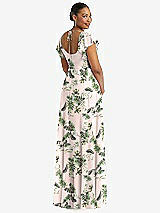 Rear View Thumbnail - Palm Beach Print Flutter Sleeve Scoop Open-Back Chiffon Maxi Dress